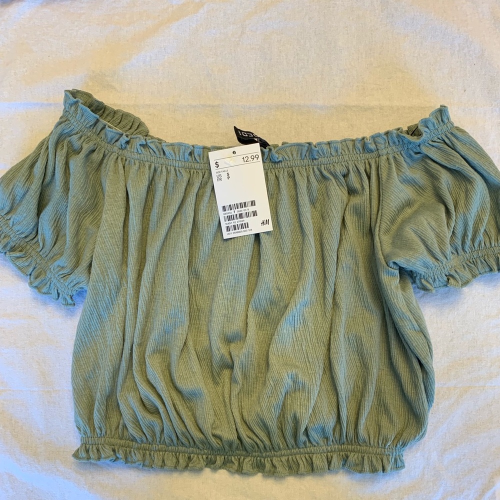 Turquoise shoulderless crop top